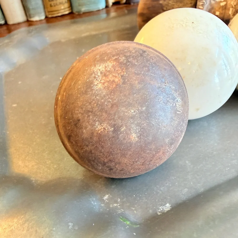 Set of 3 Antique Porcelain and Brass Door Knobs